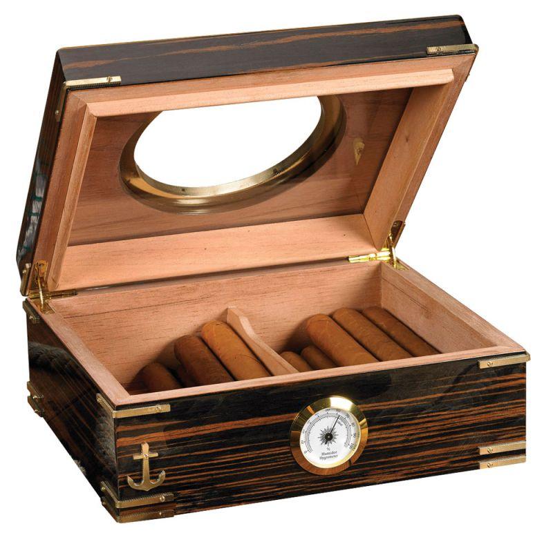Humidor Supreme "Gangway" 50 Cigar Ebony finish with Brass Porthole